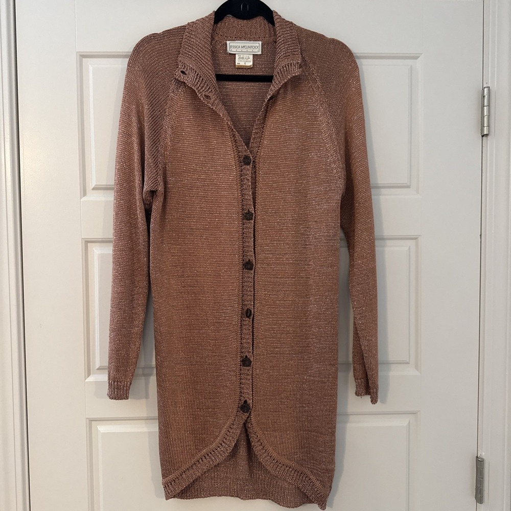 Vintage Jessica McClintock Cardigan Sweater Knit Duster Womens Size 6 Casual USA
